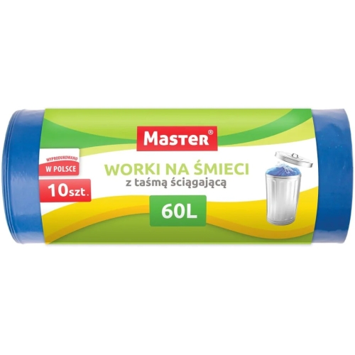master worki na śmieci 60L niebieskie z taśmą